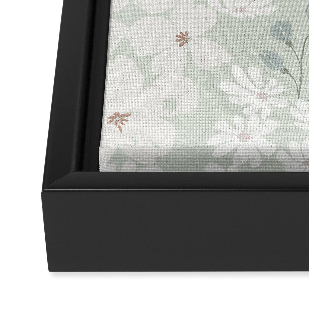 Soft meadow blooms - muted mint, dusty green and beige floral pattern Framed Canvas Print Gallery Image 3