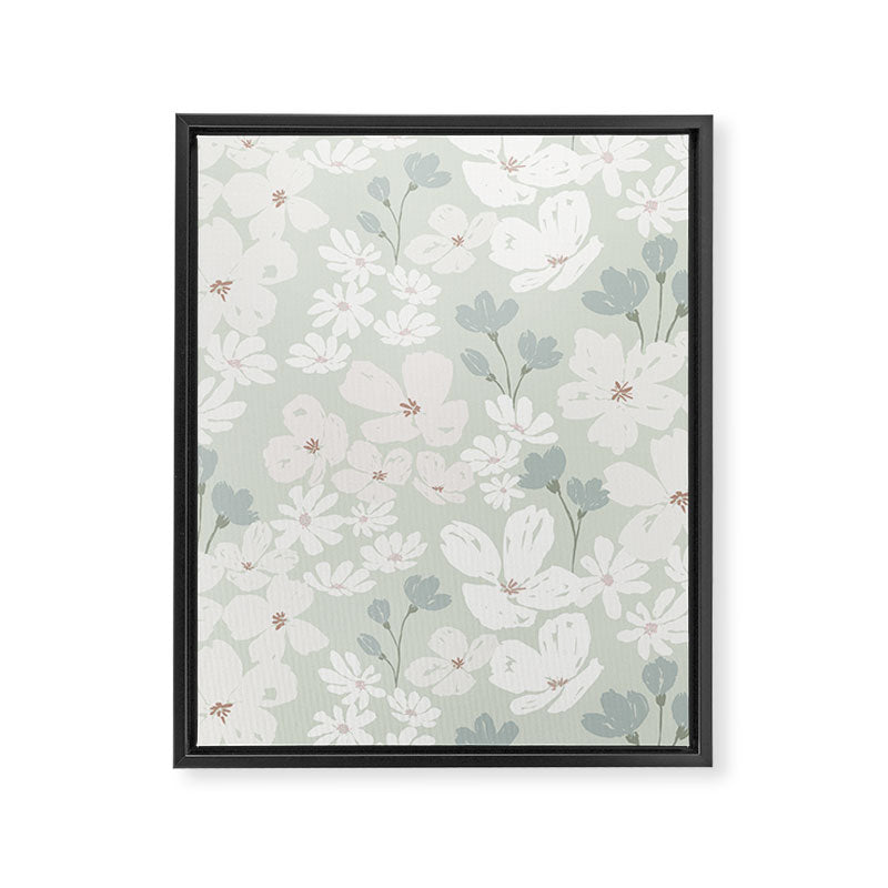Soft meadow blooms - muted mint, dusty green and beige floral pattern Framed Canvas Print Gallery Image 8