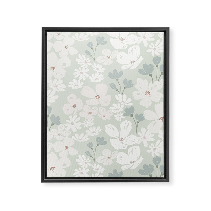 Soft meadow blooms - muted mint, dusty green and beige floral pattern Framed Canvas Print Gallery Image 1
