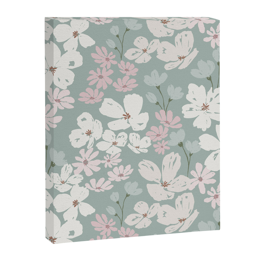 Soft meadow blooms - muted mint, dusty green, pink and beige floral pattern Canvas Print Gallery Image 8