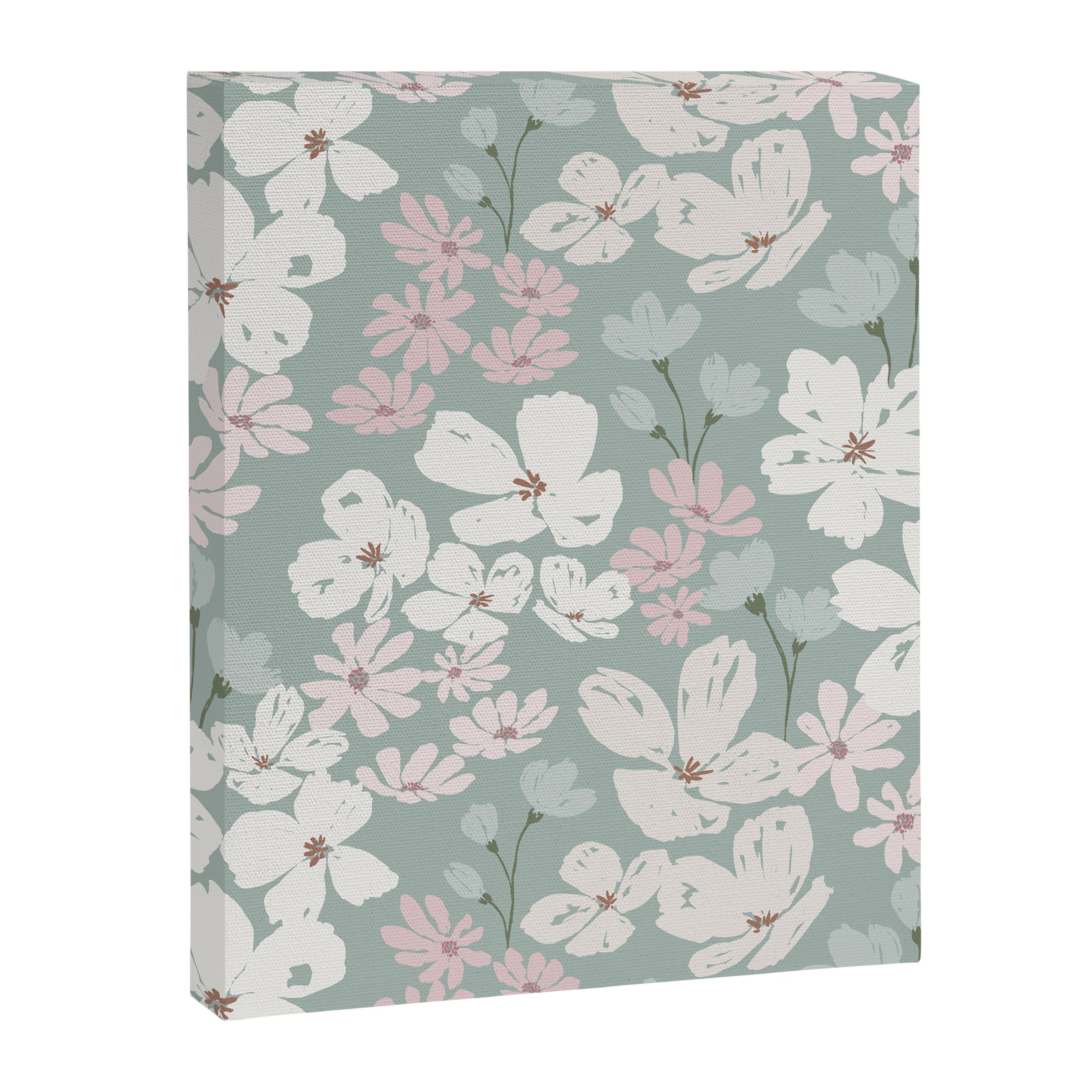 Soft meadow blooms - muted mint, dusty green, pink and beige floral pattern Canvas Print Gallery Image 8