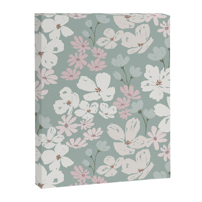 Soft meadow blooms - muted mint, dusty green, pink and beige floral pattern Canvas Print Gallery Image 1