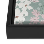Soft meadow blooms - muted mint, dusty green, pink and beige floral pattern Framed Canvas Print Gallery Image 3