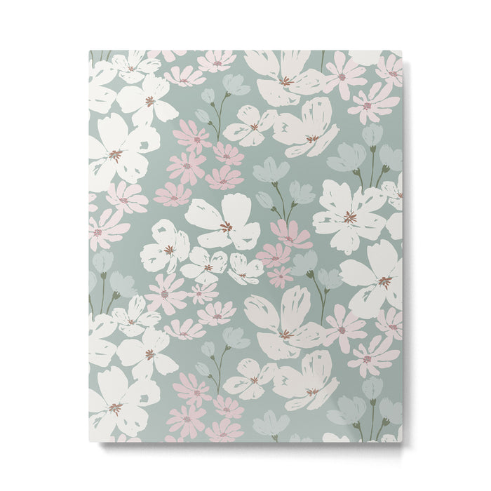 Soft meadow blooms - muted mint, dusty green, pink and beige floral pattern Metal Print Gallery Image 1