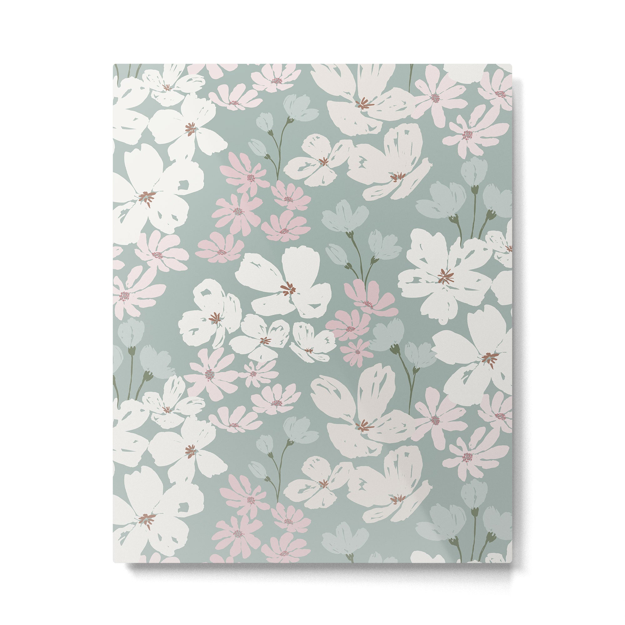 Soft meadow blooms - muted mint, dusty green, pink and beige floral pattern Metal Print Gallery Image 6