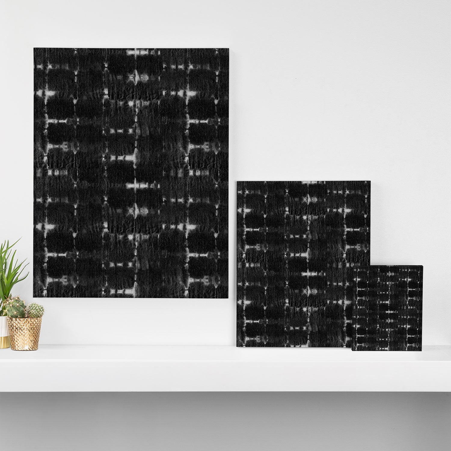 Soft texture of Shibori squares - black pattern Canvas Print Gallery Image 3
