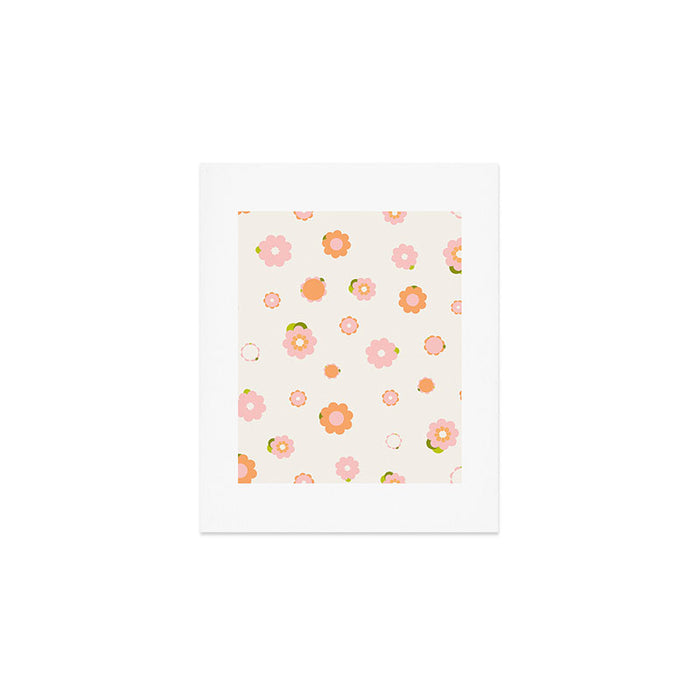 Peach pink and orange flowers pattern Art Print Gallery Image 1