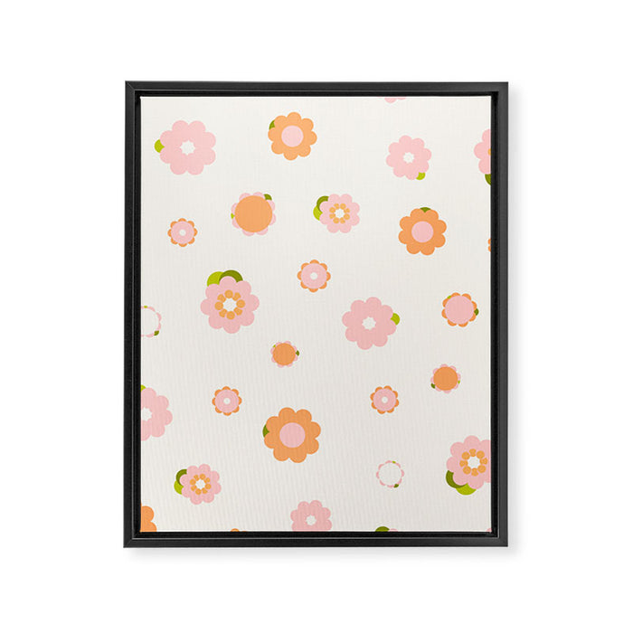 Peach pink and orange flowers pattern Framed Canvas Print Gallery Image 1