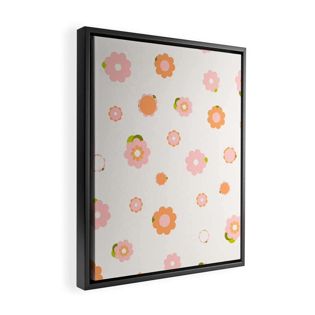 Peach pink and orange flowers pattern Framed Canvas Print Gallery Image 2