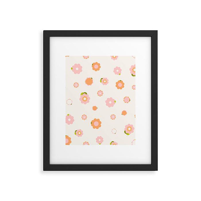 Peach pink and orange flowers pattern Framed Art Print Gallery Image 1