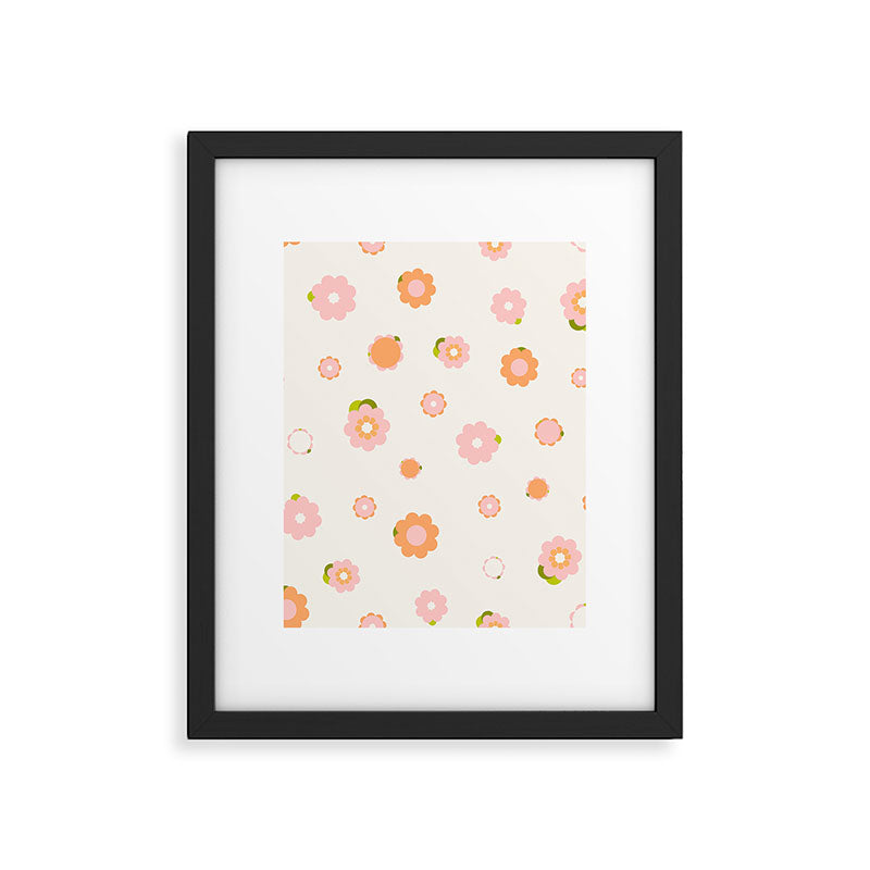 Peach pink and orange flowers pattern Framed Art Print Gallery Image 6
