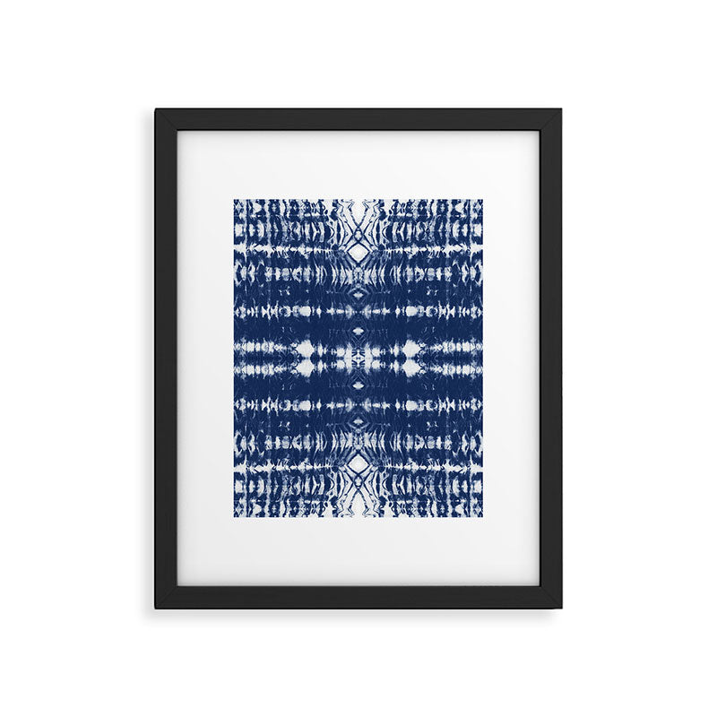 Tie dye shibori horizontal indigo blue stripes pattern Framed Art Print Gallery Image 6