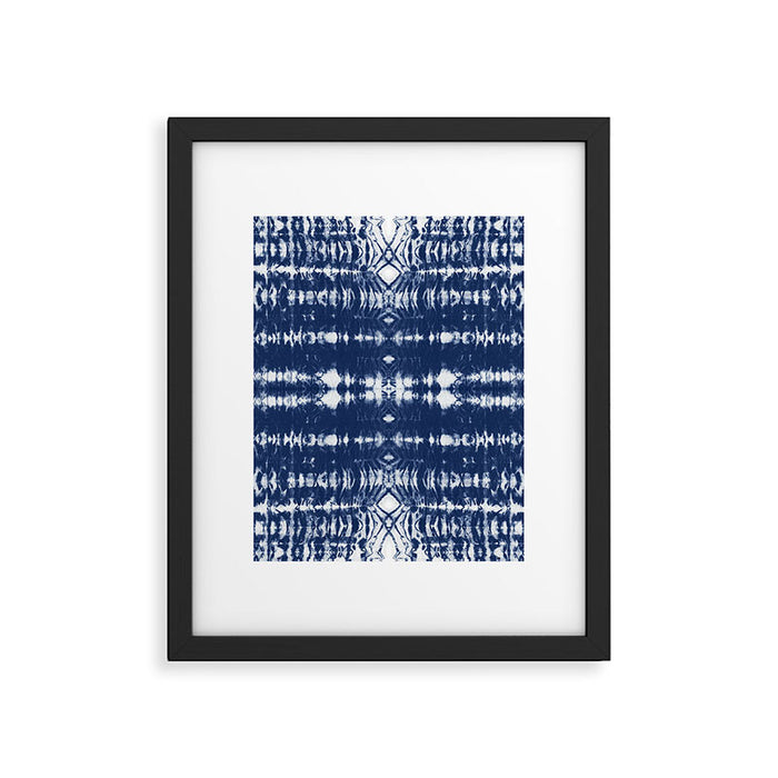 Tie dye shibori horizontal indigo blue stripes pattern Framed Art Print Gallery Image 1