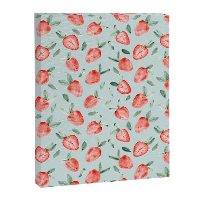 Watercolor painting of tropical strawberries on light greenish blue pattern Canvas Print Gallery Image 1