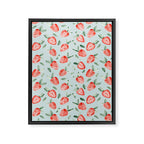 Watercolor painting of tropical strawberries on light greenish blue pattern Framed Canvas Print Gallery Image 8