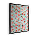 Watercolor painting of tropical strawberries on light greenish blue pattern Framed Canvas Print Gallery Image 2