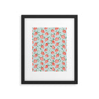 Watercolor painting of tropical strawberries on light greenish blue pattern Framed Art Print Gallery Image 6