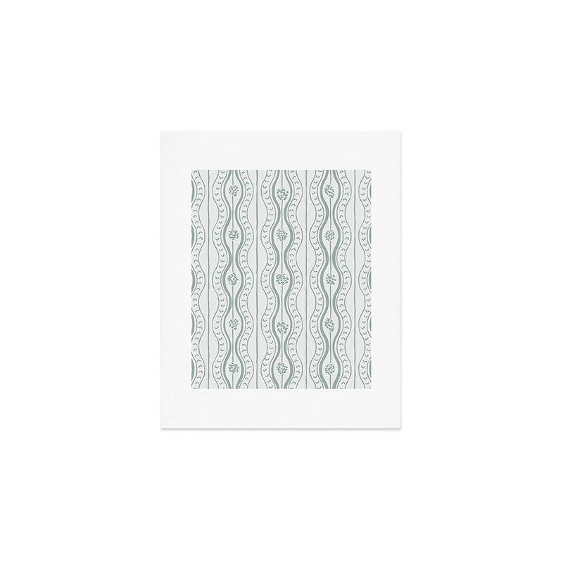 Wavy lines and tiny blooms - dusty mint pastel green pattern Art Print Gallery Image 1