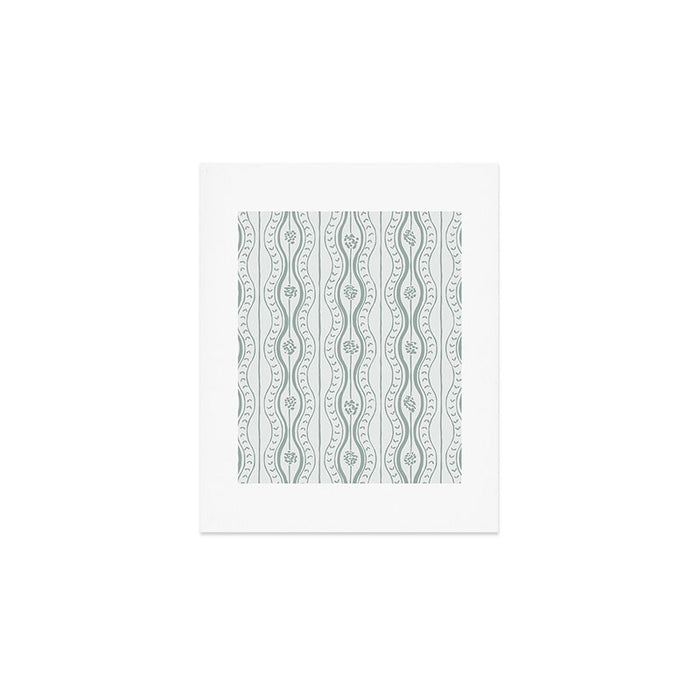 Wavy lines and tiny blooms - dusty mint pastel green pattern Art Print Gallery Image 1
