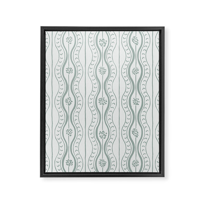 Wavy lines and tiny blooms - dusty mint pastel green pattern Framed Canvas Print Gallery Image 1