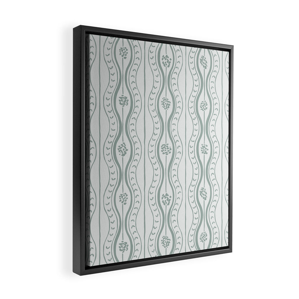 Wavy lines and tiny blooms - dusty mint pastel green pattern Framed Canvas Print Gallery Image 2