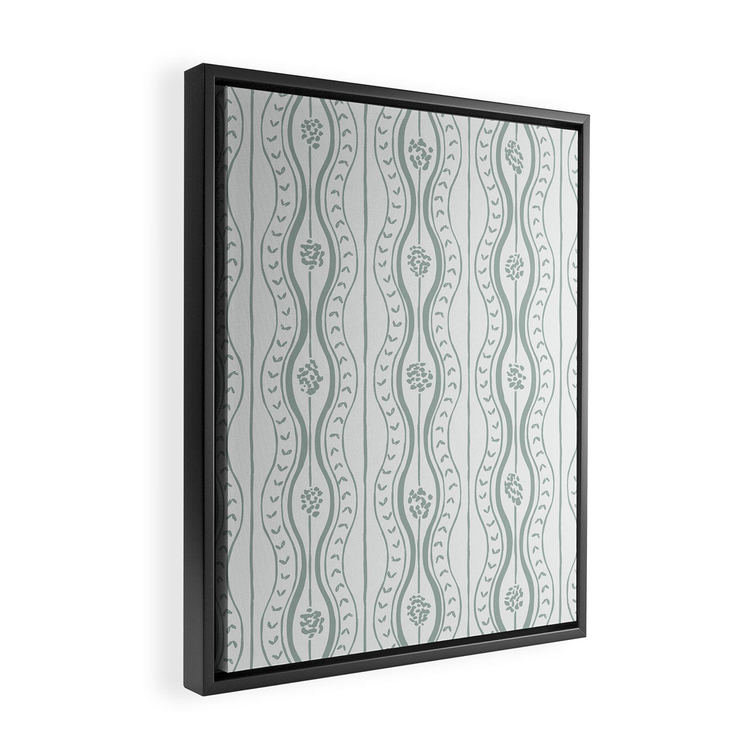 Wavy lines and tiny blooms - dusty mint pastel green pattern Framed Canvas Print Gallery Image 2