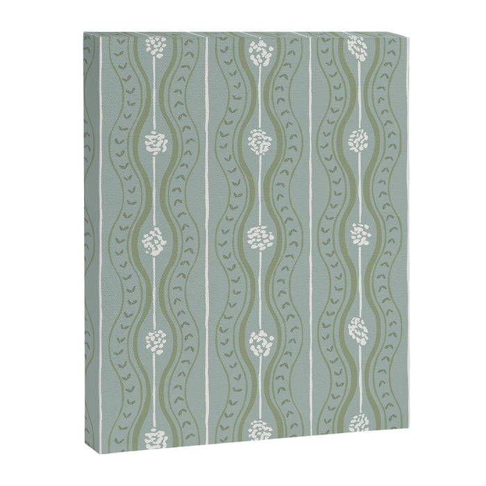 Wavy lines and tiny blooms - dusty mint sage green and cream stripes pattern Canvas Print Gallery Image 1
