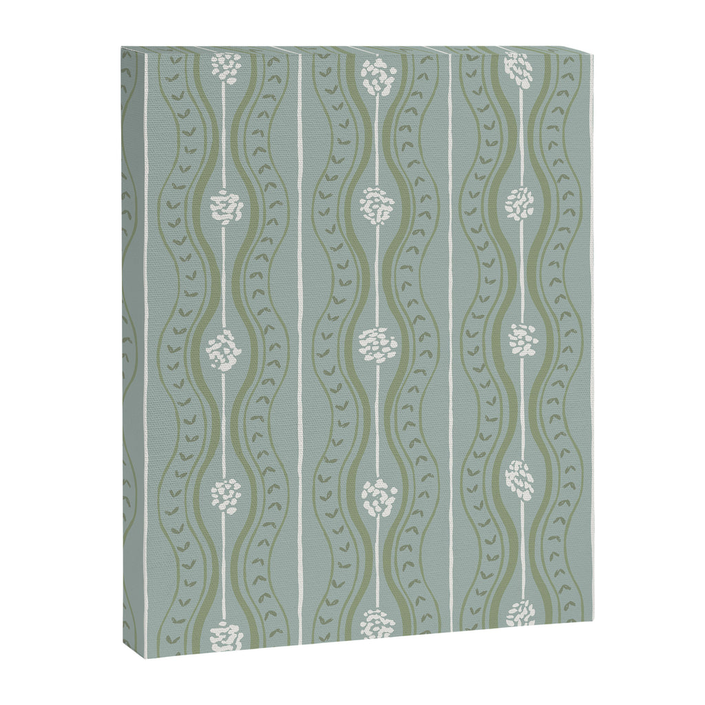 Wavy lines and tiny blooms - dusty mint sage green and cream stripes pattern Canvas Print Gallery Image 8