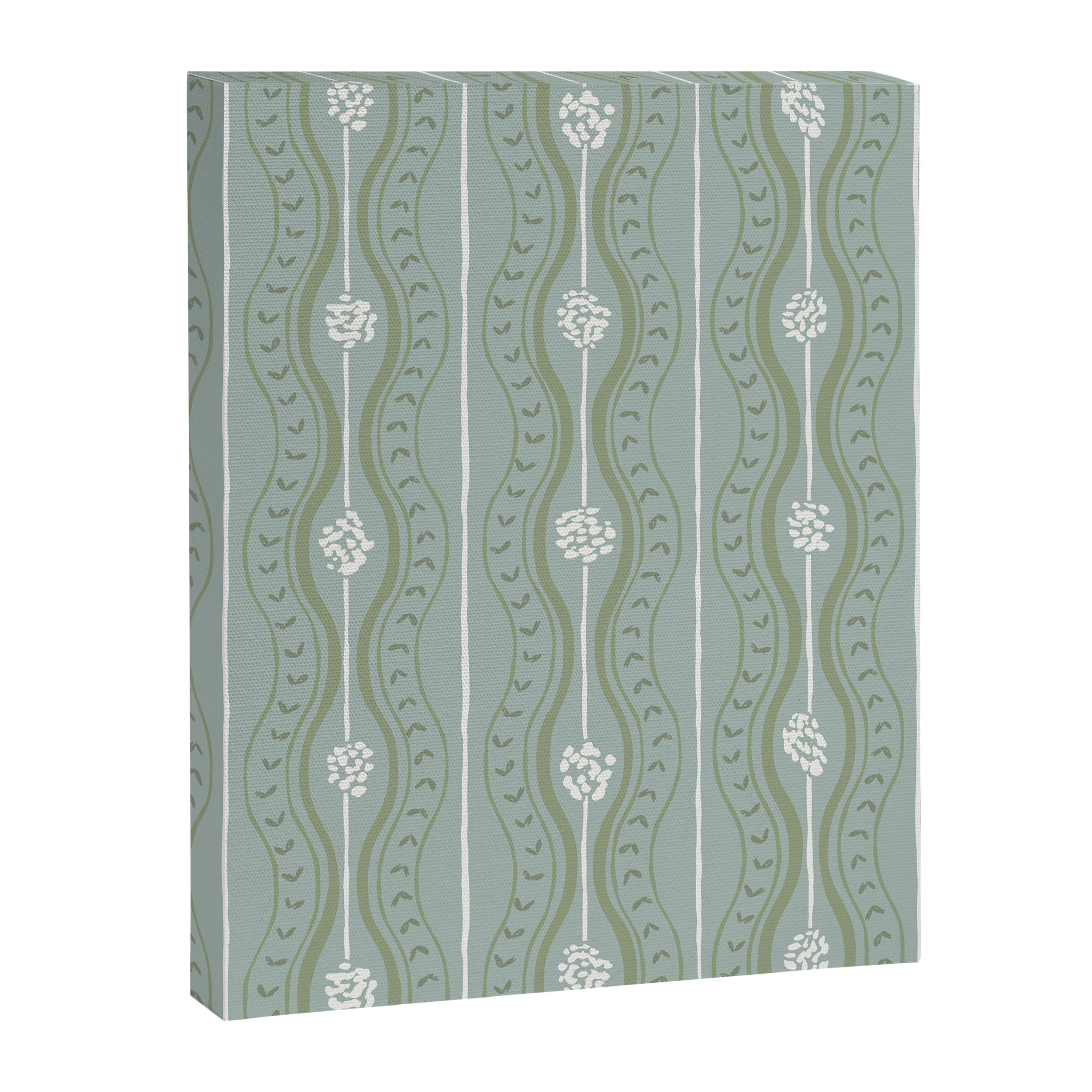 Wavy lines and tiny blooms - dusty mint sage green and cream stripes pattern Canvas Print Gallery Image 8