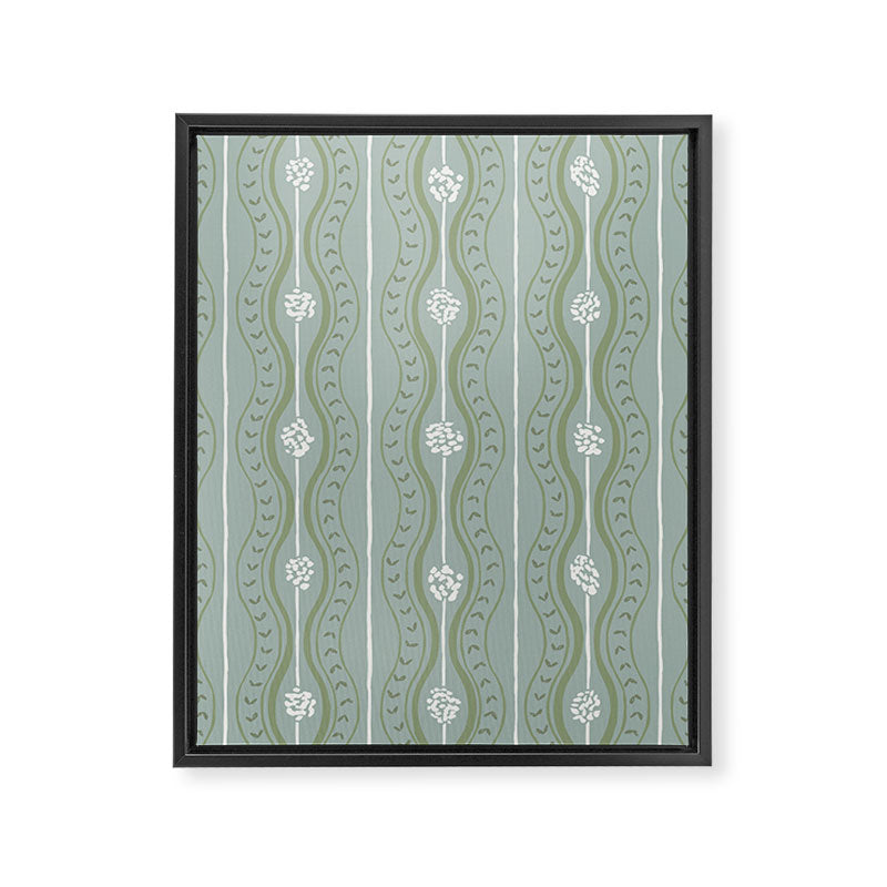 Wavy lines and tiny blooms - dusty mint sage green and cream stripes pattern Framed Canvas Print Gallery Image 8
