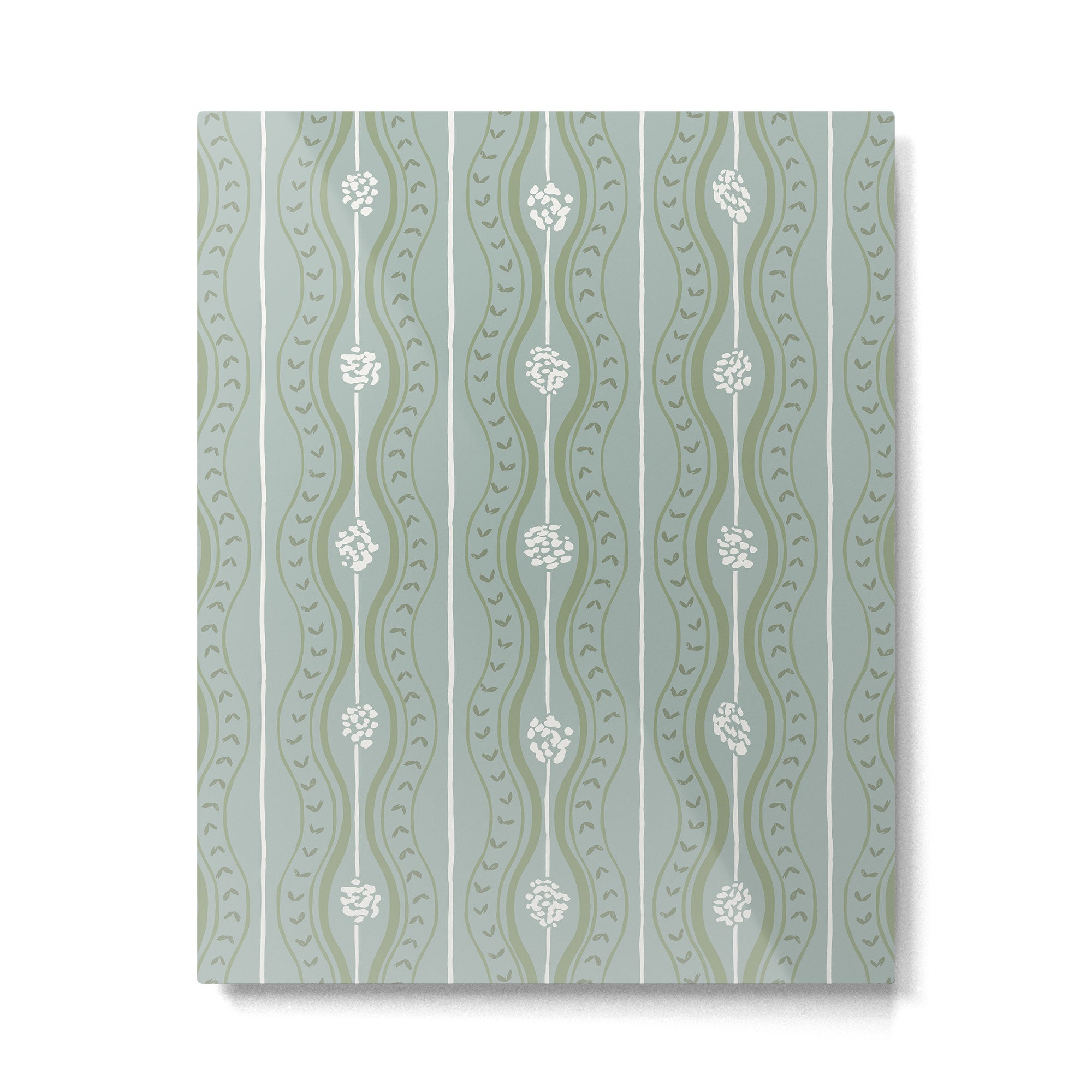 Wavy lines and tiny blooms - dusty mint sage green and cream stripes pattern Metal Print Gallery Image 6