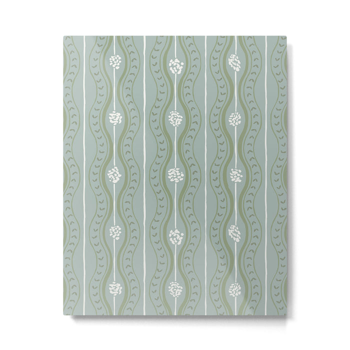 Wavy lines and tiny blooms - dusty mint sage green and cream stripes pattern Metal Print Gallery Image 1