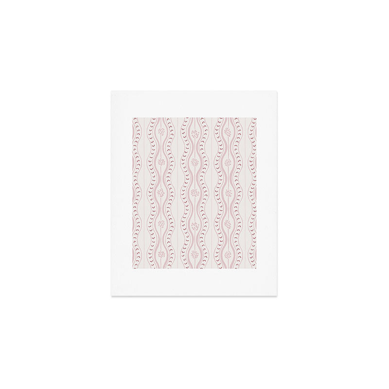 Wavy lines and tiny blooms - dusty pink and beige cream tones pattern Art Print Gallery Image 1
