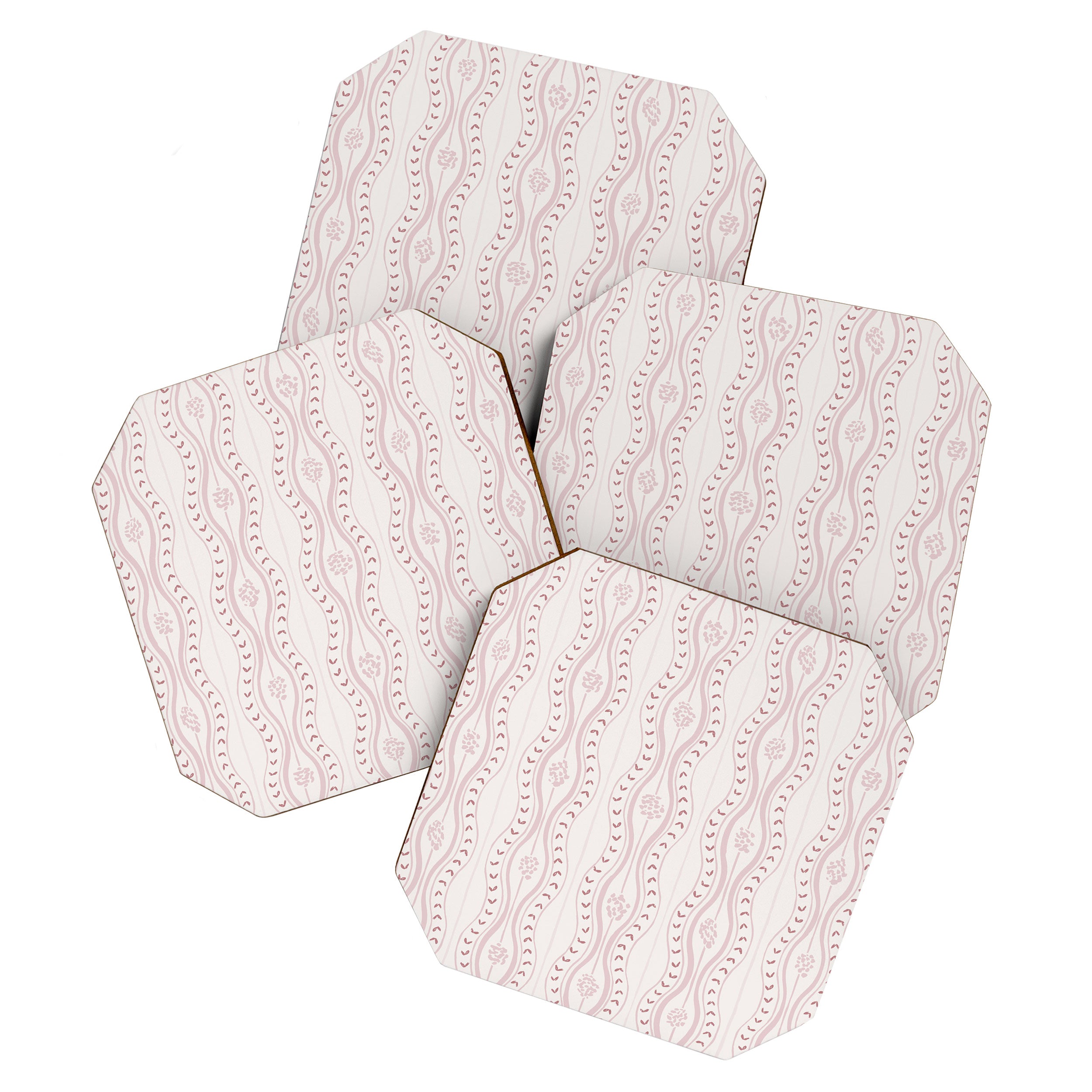 Wavy lines and tiny blooms - dusty pink and beige cream tones pattern Coaster Gallery Image 1