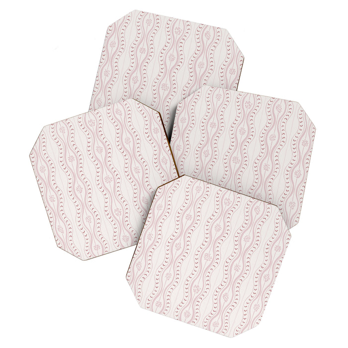 Wavy lines and tiny blooms - dusty pink and beige cream tones pattern Coaster Gallery Image 1
