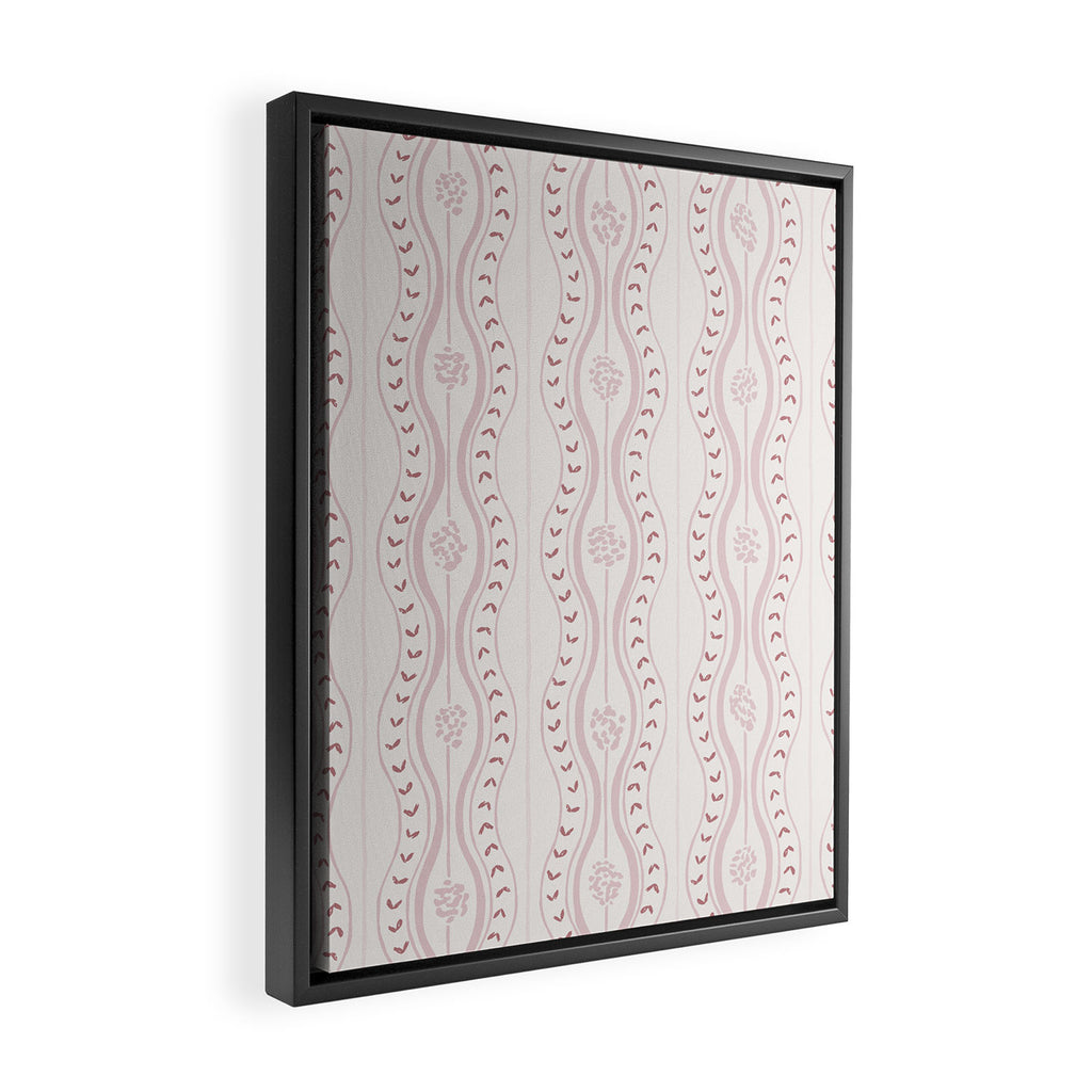 Wavy lines and tiny blooms - dusty pink and beige cream tones pattern Framed Canvas Print Gallery Image 2