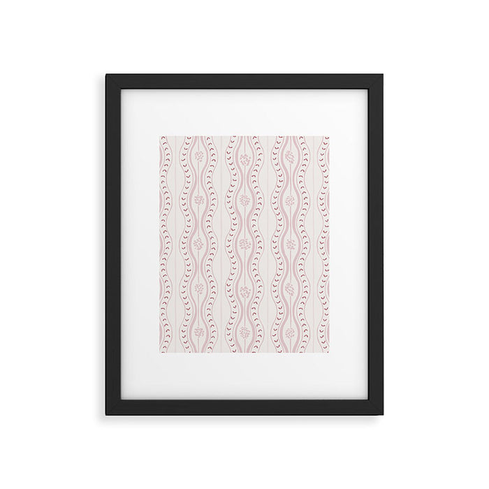 Wavy lines and tiny blooms - dusty pink and beige cream tones pattern Framed Art Print Gallery Image 1