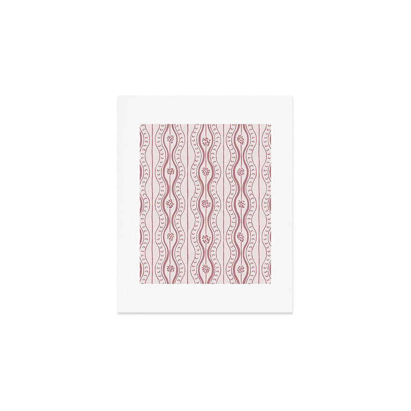 Wavy lines and tiny blooms - dusty rose old pink tones pattern Art Print Gallery Image 1