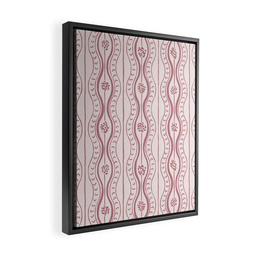 Wavy lines and tiny blooms - dusty rose old pink tones pattern Framed Canvas Print Gallery Image 2