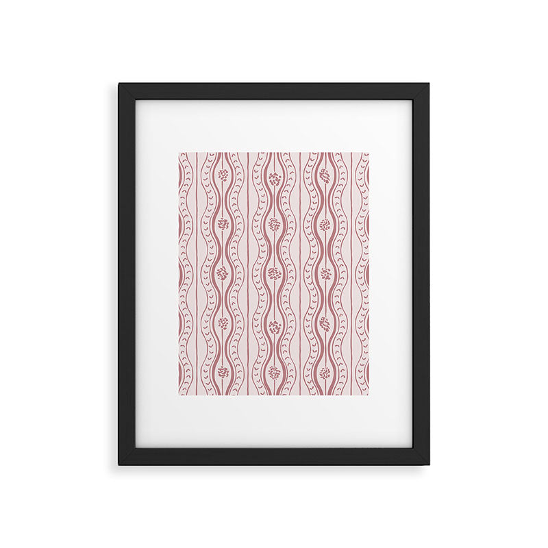 Wavy lines and tiny blooms - dusty rose old pink tones pattern Framed Art Print Gallery Image 6