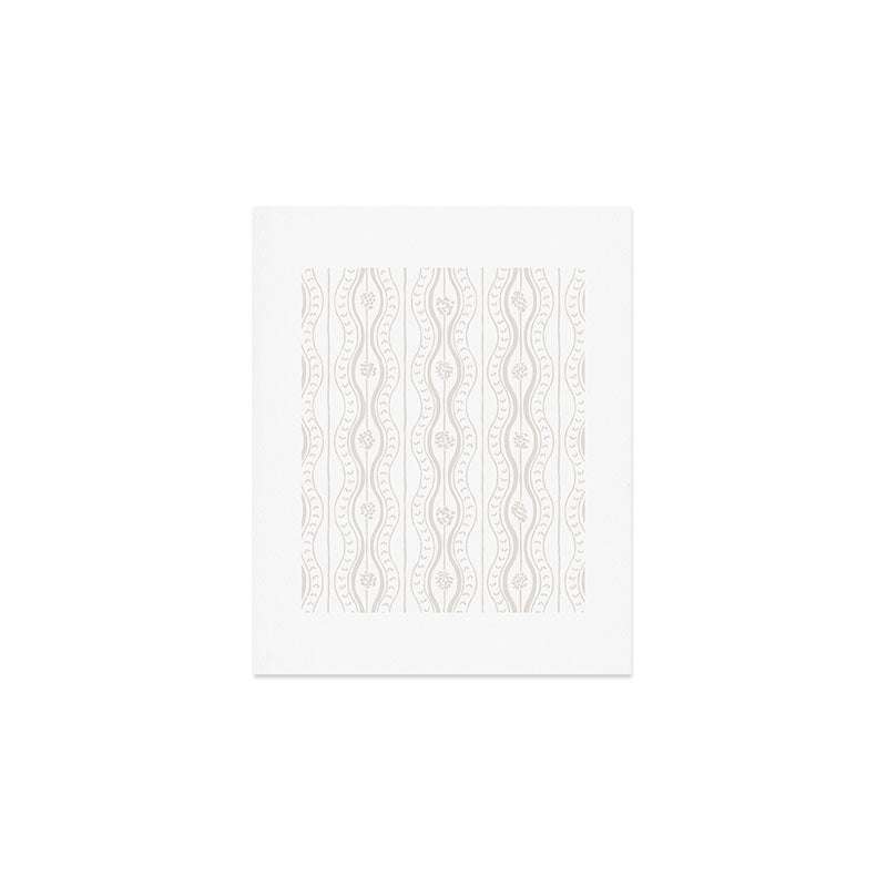 Wavy lines and tiny blooms - natural soft beige mushroom tones pattern Art Print Gallery Image 1