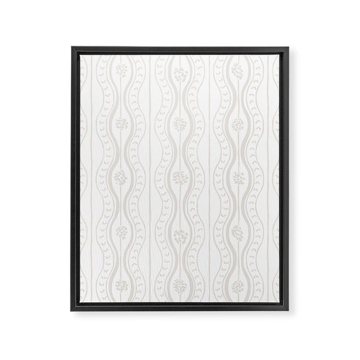 Wavy lines and tiny blooms - natural soft beige mushroom tones pattern Framed Canvas Print Gallery Image 1