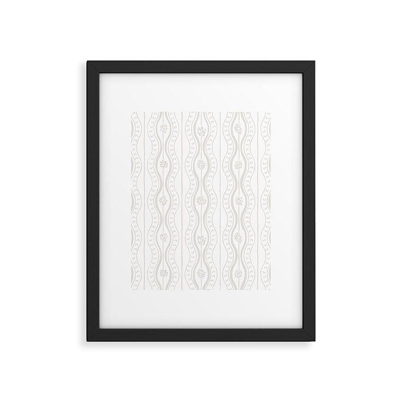 Wavy lines and tiny blooms - natural soft beige mushroom tones pattern Framed Art Print Gallery Image 6