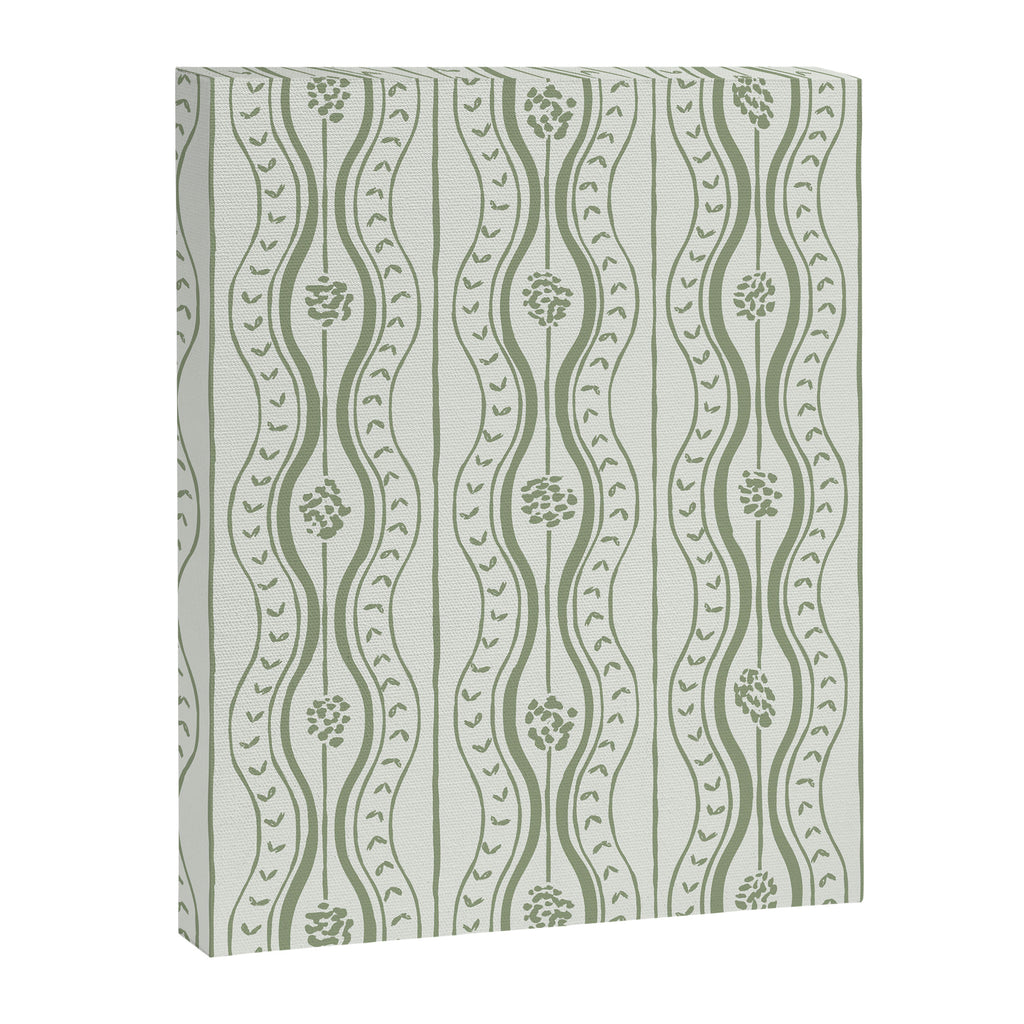 Wavy lines and tiny blooms - sage green tones pattern Canvas Print Gallery Image 8