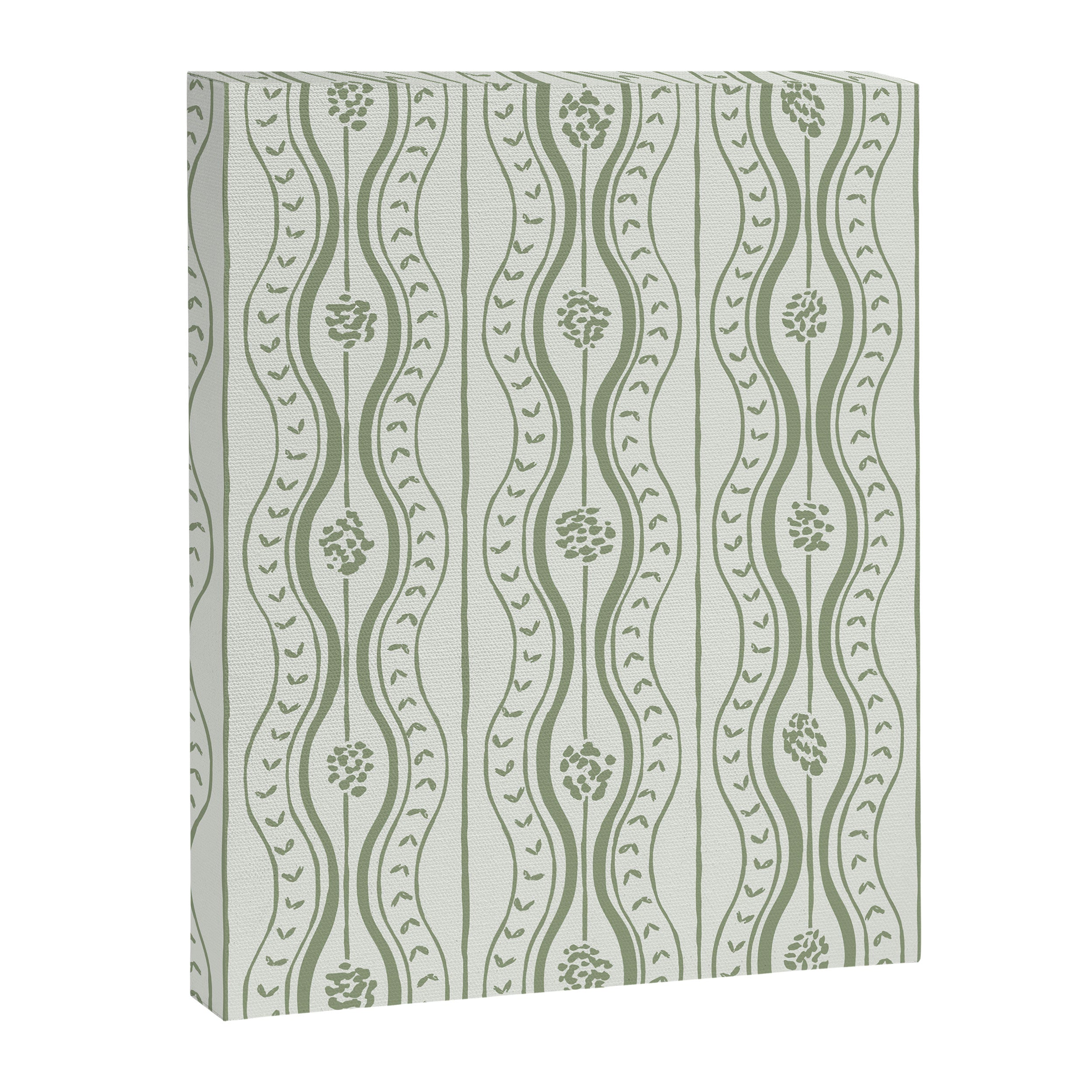 Wavy lines and tiny blooms - sage green tones pattern Canvas Print Gallery Image 8