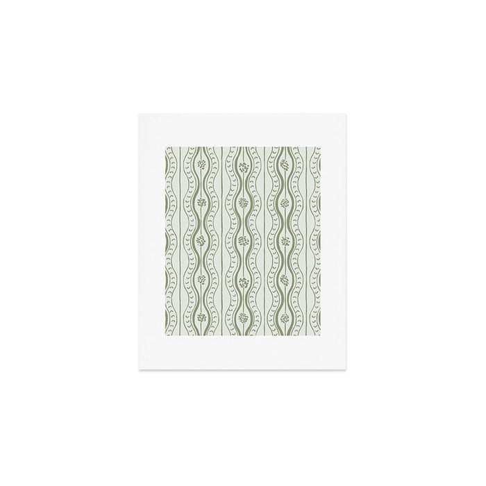 Wavy lines and tiny blooms - sage green tones pattern Art Print Gallery Image 1