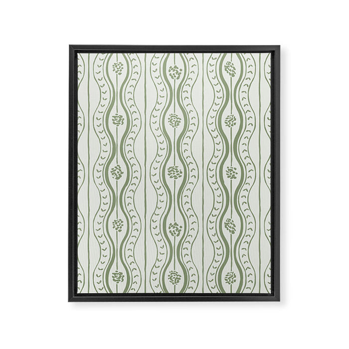 Wavy lines and tiny blooms - sage green tones pattern Framed Canvas Print Gallery Image 1