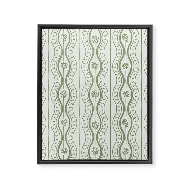 Wavy lines and tiny blooms - sage green tones pattern Framed Canvas Print Gallery Image 8