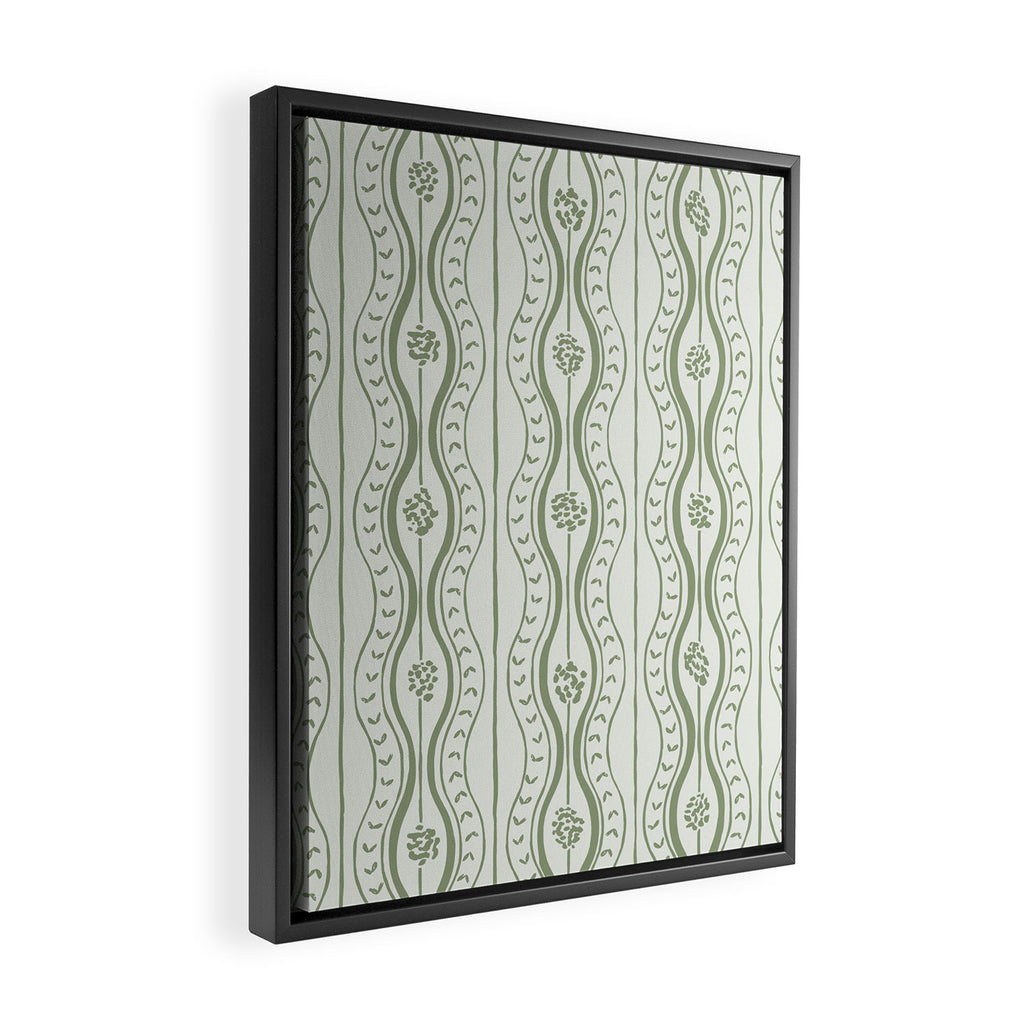 Wavy lines and tiny blooms - sage green tones pattern Framed Canvas Print Gallery Image 2