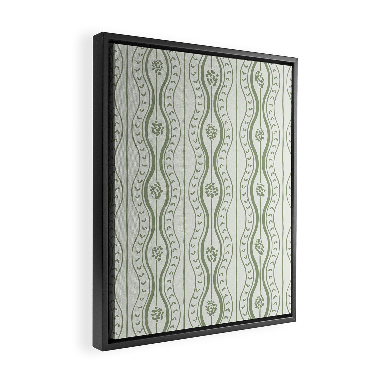 Wavy lines and tiny blooms - sage green tones pattern Framed Canvas Print Gallery Image 2